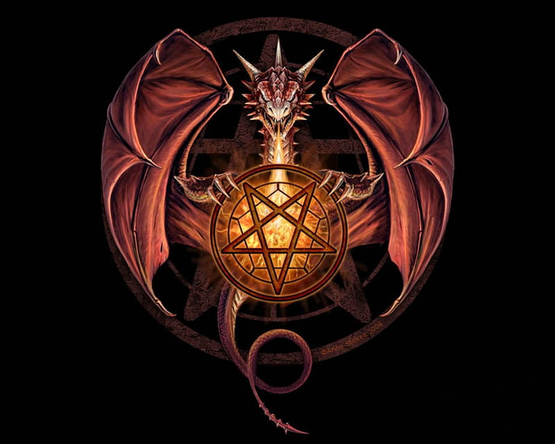 Dragon Pentacie, Dragon, Wiccan, pentacle, pagan, Fantasy, HD wallpaper