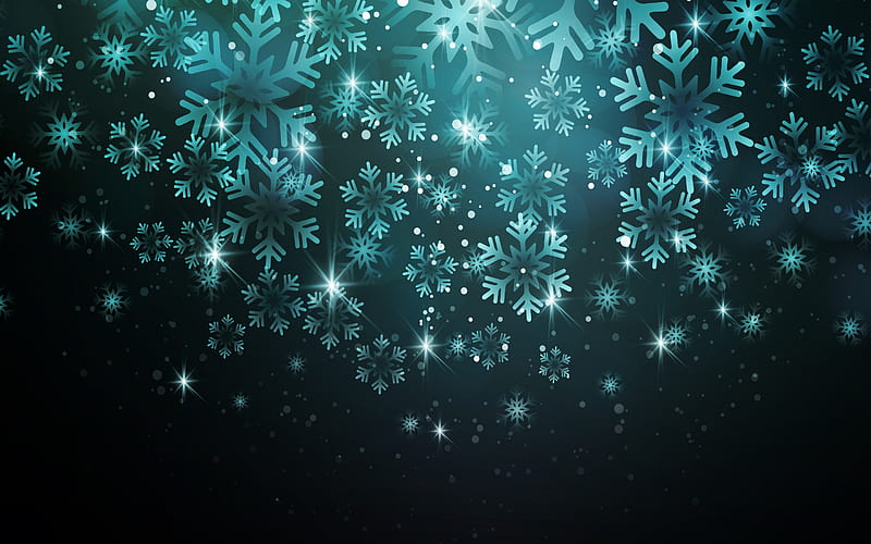 winter blue background, snowflakes, winter texture, neon snowflakes, neon light, HD wallpaper