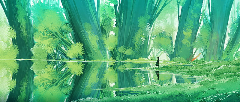 Anime, Original, Forest, Girl, Greenery, Reflection, Water, HD wallpaper |  Peakpx