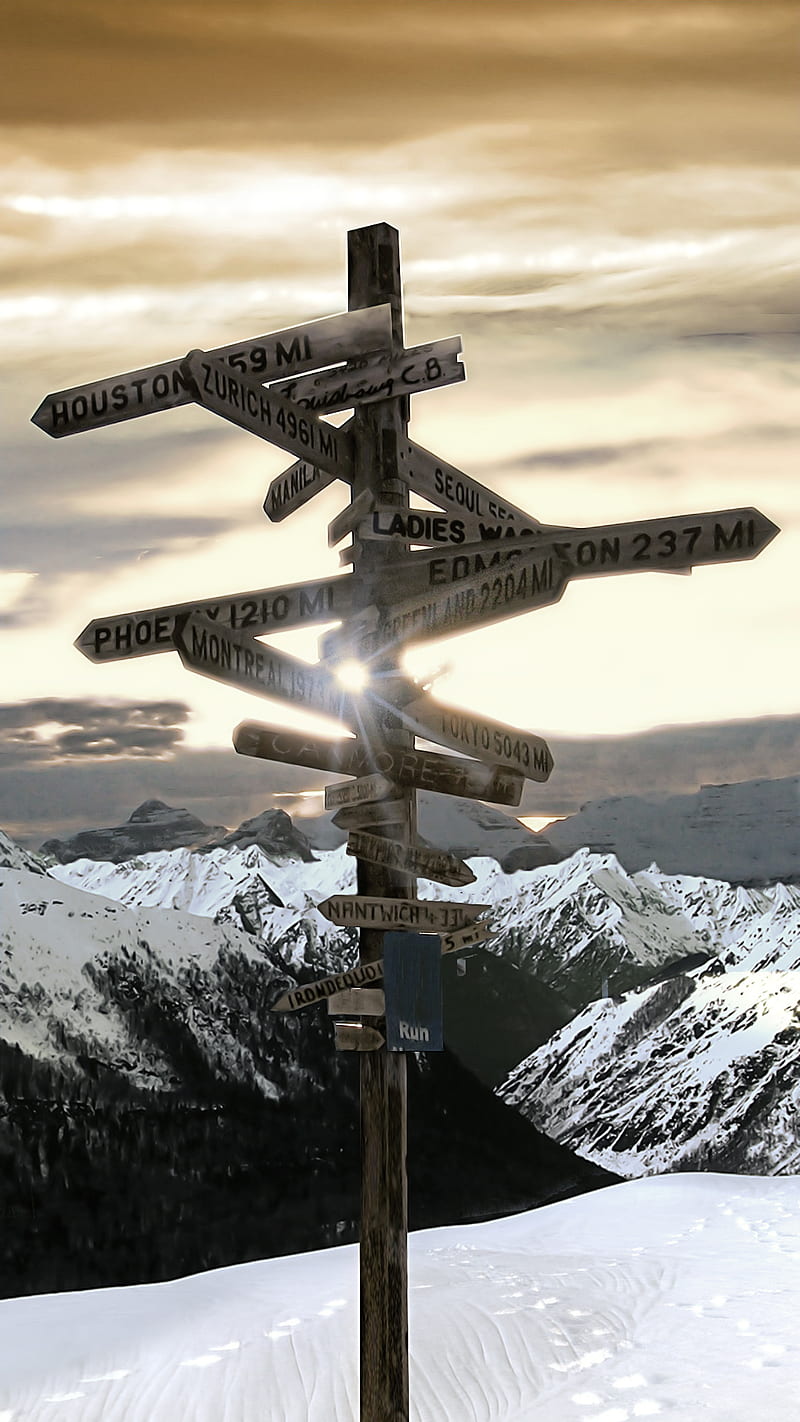 Which way, crossroads junction, mountains, HD phone wallpaper