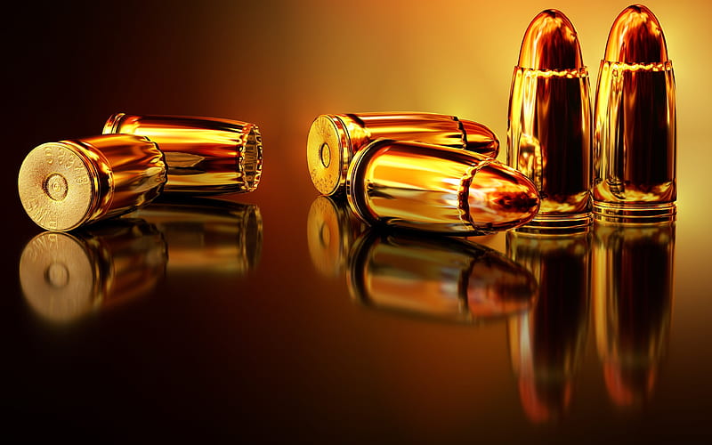 golden bullets close-up, cartridges, bullets, HD wallpaper