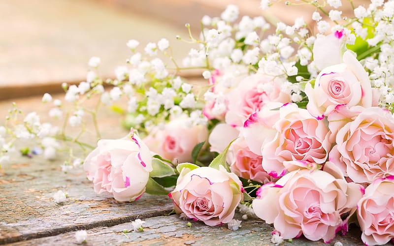 romantic bouquet, pink roses, beautiful bouquet, roses, HD wallpaper