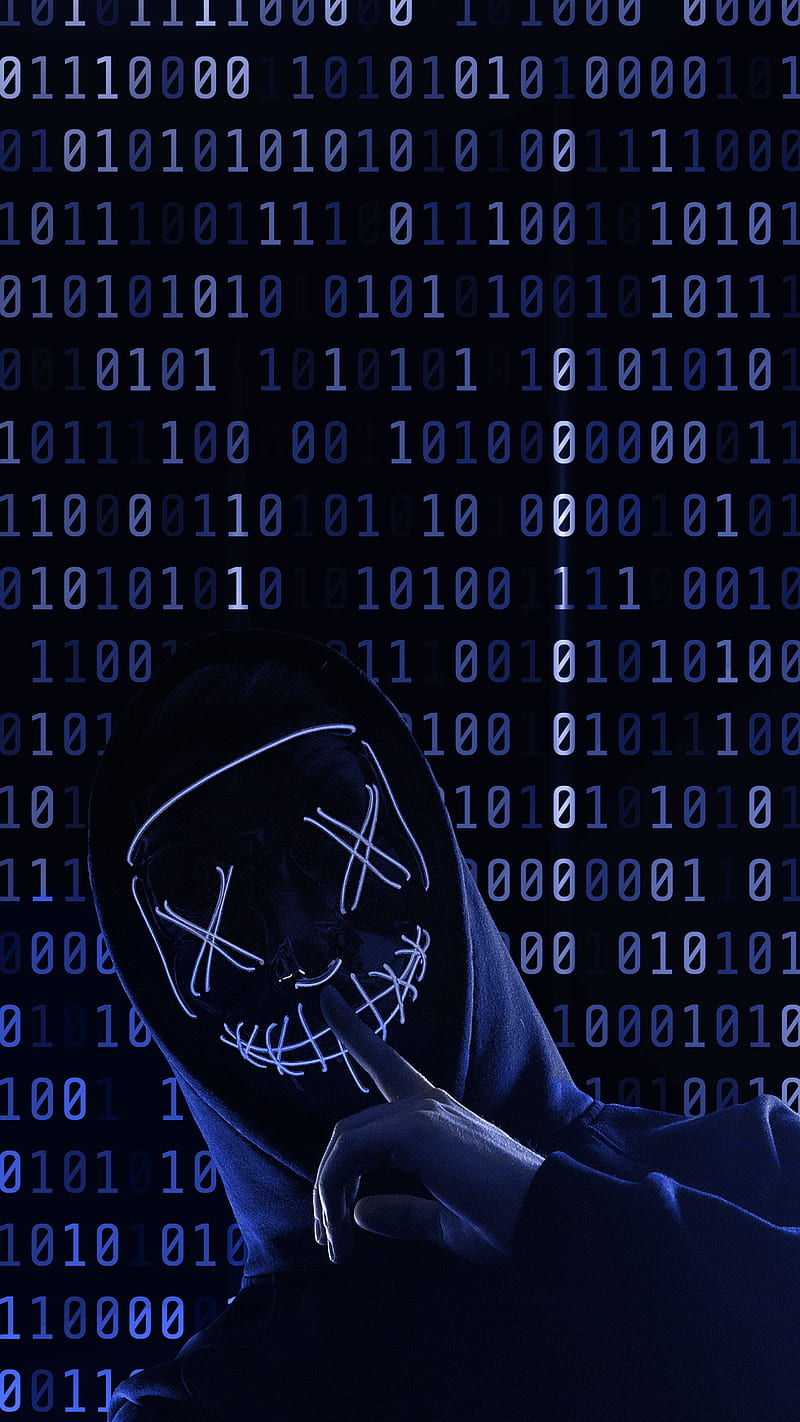 hacker mask, blue, faceless, glow, light, live, time, HD phone wallpaper