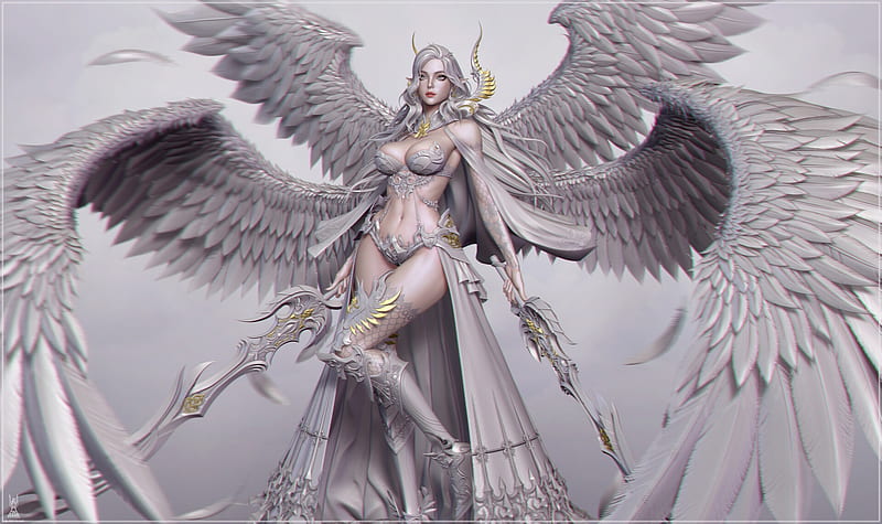 Angel, fantasy, wings, frumusete, girl, luminos, cifangyi, HD wallpaper