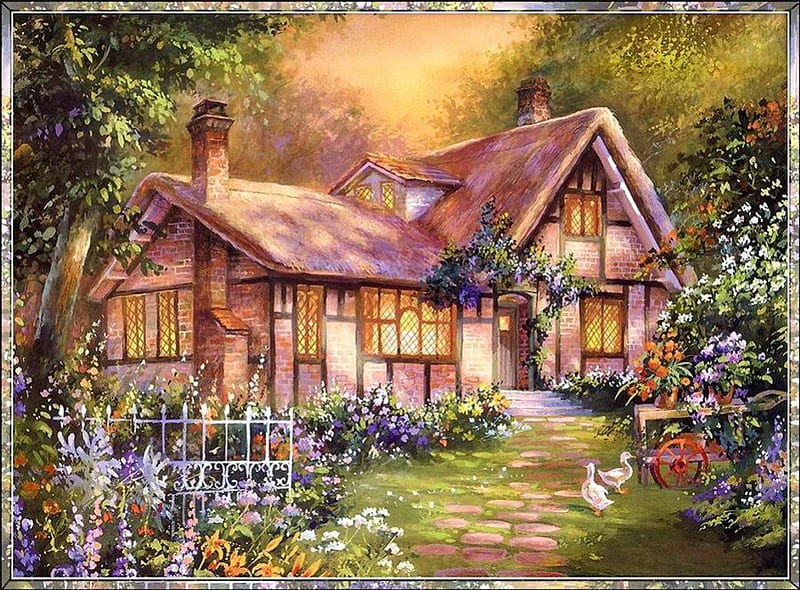 Country Cottage, garden, flowers, nature, house, HD wallpaper | Peakpx