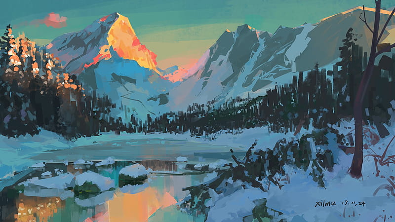 XilmO, anime, winter, mountains, landscape - Rare Gallery, Ghibli Winter, HD wallpaper