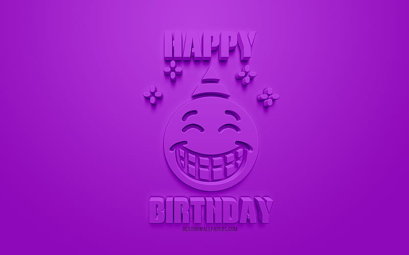 Happy Birtay, 3d art, congratulation, purple background, birtay 3d icon, greeting card, 3d symbols, 3d icons, HD wallpaper