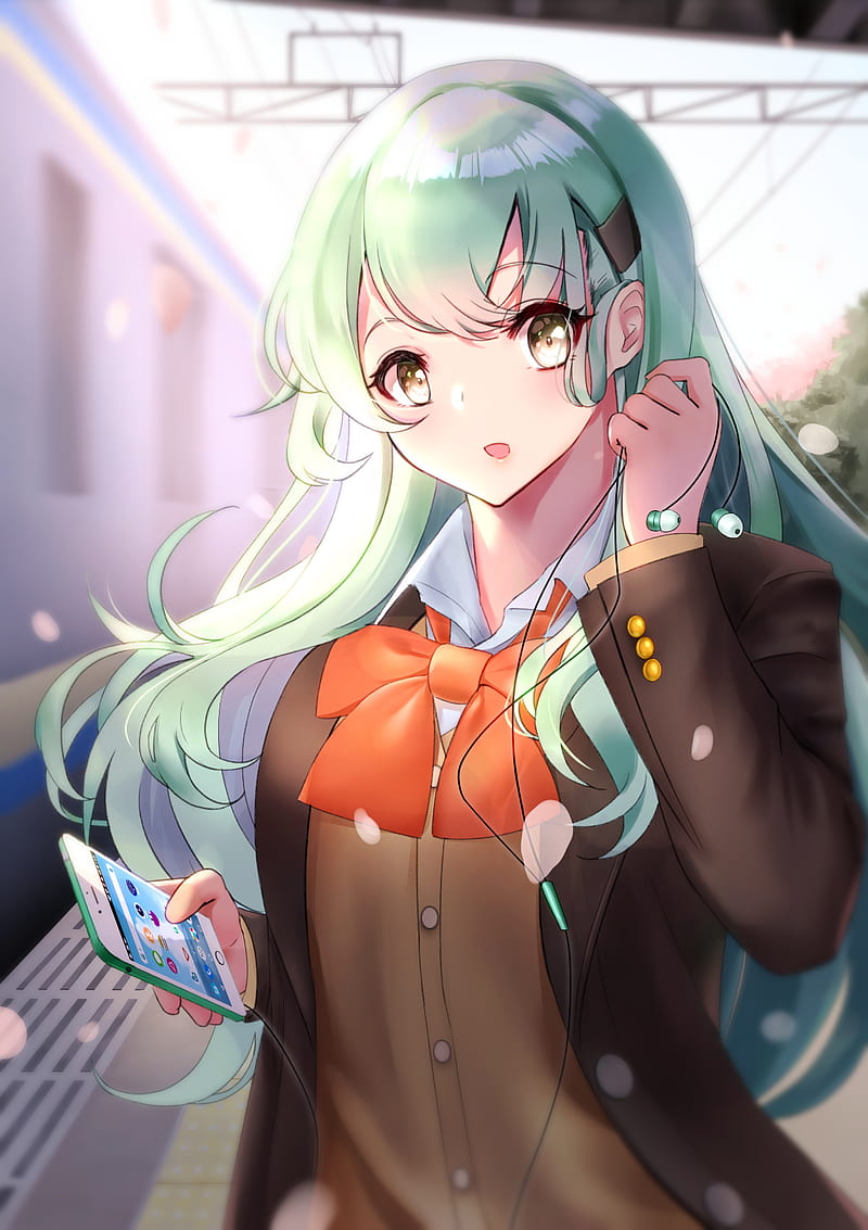 Kantai collection, suzuya, green hair, tran station, smartphone, Anime, HD  phone wallpaper | Peakpx