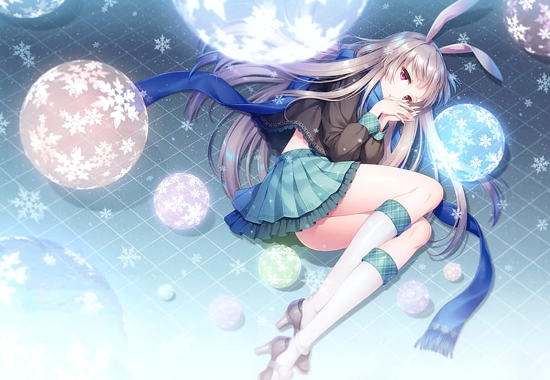 :), moon, an2a, girl, anime, manga, bunny, white, blue, moon, HD wallpaper
