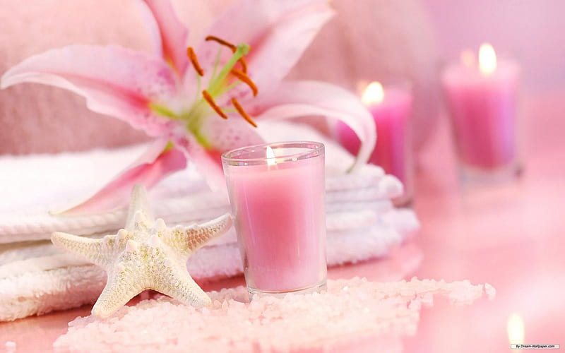 PINK DAY, PINK, LILIES CANDLES, SPA, HD wallpaper
