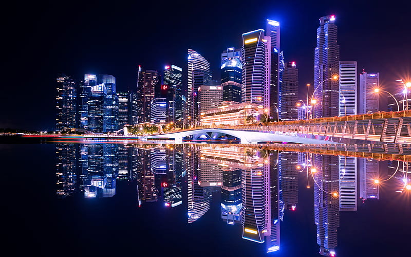 Singapur paisajes nocturnos, arquitectura moderna, Marina Bay en la noche,  Asia, Fondo de pantalla HD | Peakpx