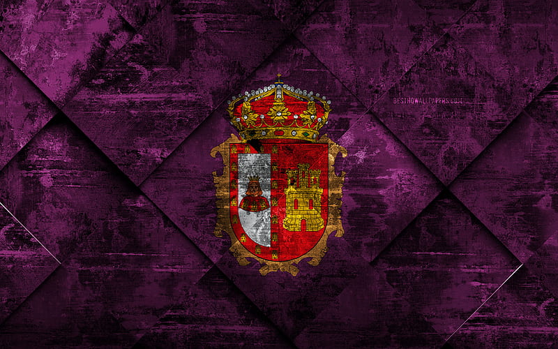 Flag of Burgos grunge art, rhombus grunge texture, spanish province, Burgos flag, Spain, national symbols, Burgos, provinces of Spain, creative art, HD wallpaper