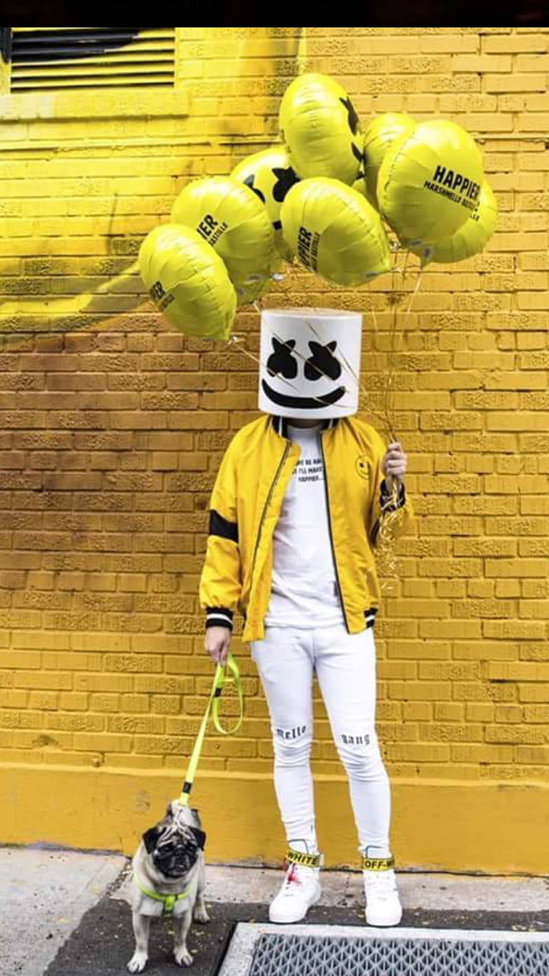 Marshmello Happier, yellow, ballons, HD phone wallpaper