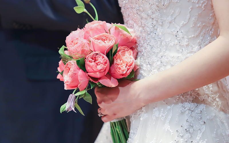 wedding bouquet, bride, wedding concepts, pink wedding bouquet, beautiful flowers, HD wallpaper