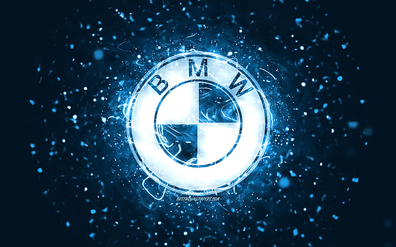 BMW blue logo blue neon lights, creative, blue abstract background, BMW logo, cars brands, BMW, HD wallpaper