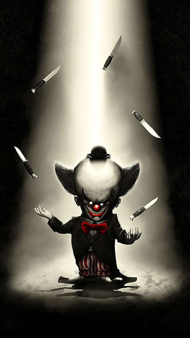 Day at the circus, black, clown knifes, HD phone wallpaper