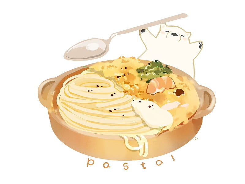 Anime food, noodle, spoon, polar bear, Anime, HD wallpaper | Peakpx