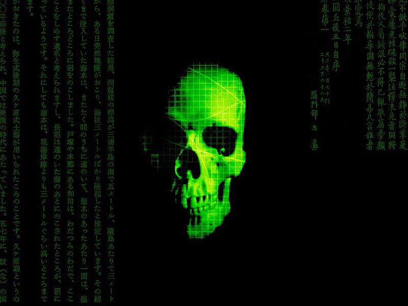 Skull Matrix, glow, skull, green, HD wallpaper