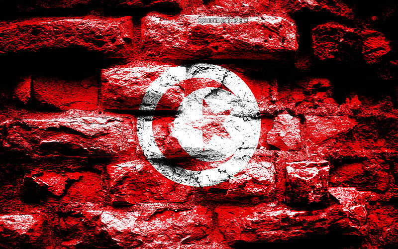 Tunisia flag, grunge brick texture, Flag of Tunisia, flag on brick wall, Tunisia, flags of Africa countries, HD wallpaper