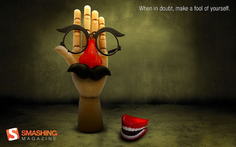 when in doubt, make a fool of yourself, red, nose, mouth, moustache, glasses, add, green, hand, funny, commercial, HD wallpaper
