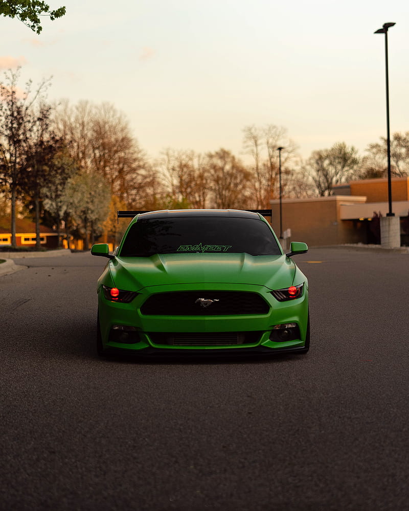 ford mustang, car, green, front view, HD phone wallpaper
