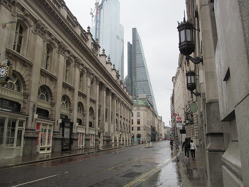 Wet City Streets, Skyscrapers, City, Streets, London, Buildings, Architecture, HD wallpaper