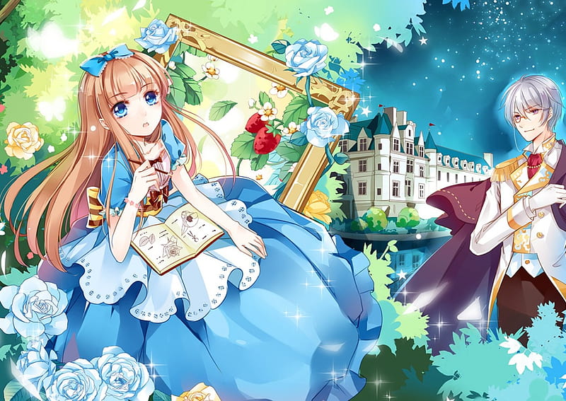 Alice in Wonderland, pretty, dress, guy, adorable, sweet, nice, anime, anime girl, long hair, female, male, lovely, alice, ribbon, gown, wonderland, cute, boy, kawaii, girl, flower, HD wallpaper
