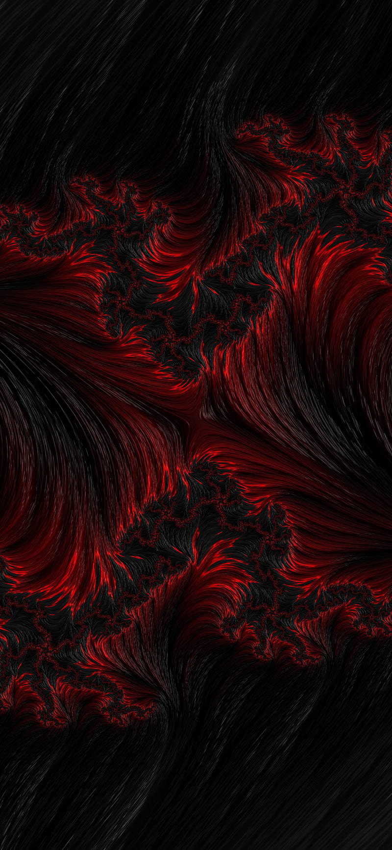 fractal, abstraction, wavy, black, red, HD phone wallpaper