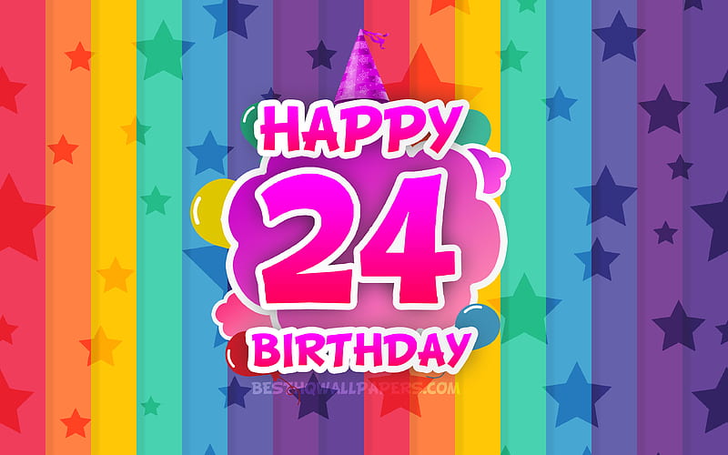 Happy 24th birtay, colorful clouds Birtay concept, rainbow background, Happy 24 Years Birtay, creative 3D letters, 24th Birtay, Birtay Party, 24th Birtay Party, HD wallpaper