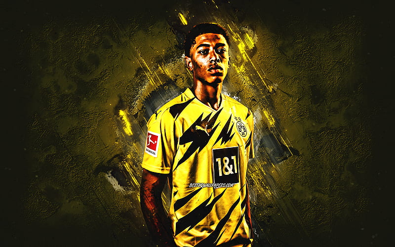 Jude Bellingham, Borussia Dortmund, BVB, english footballer, midfielder, portrait, yellow stone background, football, Bundesliga, HD wallpaper