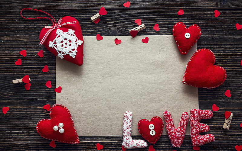 Love frame, sheet of paper, romantic letter template, Valentines Day, red heart, love concepts, romance frame, HD wallpaper