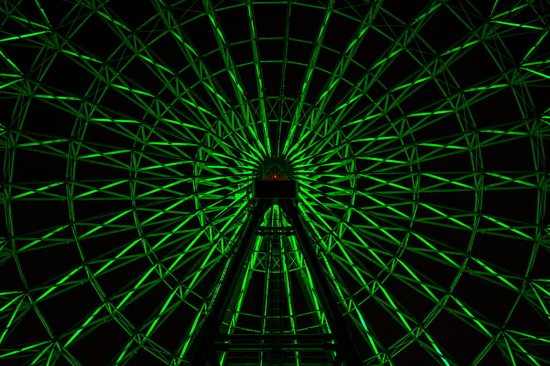ferris wheel, neon, green, HD wallpaper