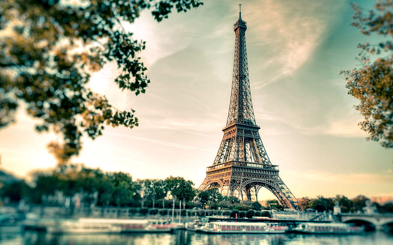 Eiffel Tower, architecture, cityscape, France, bonito, boats, graphy, water, Paris, wide screen, scenery, HD wallpaper