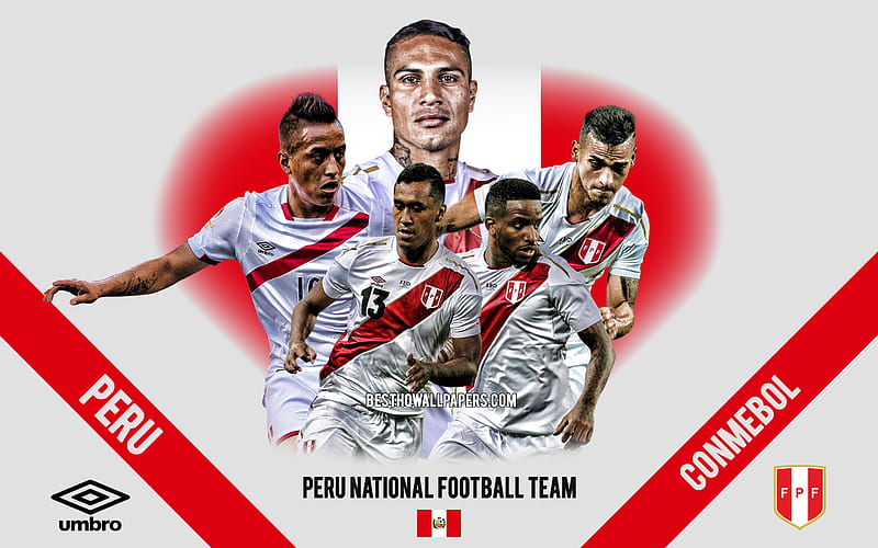 Peru national football team, team leaders, CONMEBOL, Peru, South America, football, logo, emblem, Paolo Guerrero, HD wallpaper