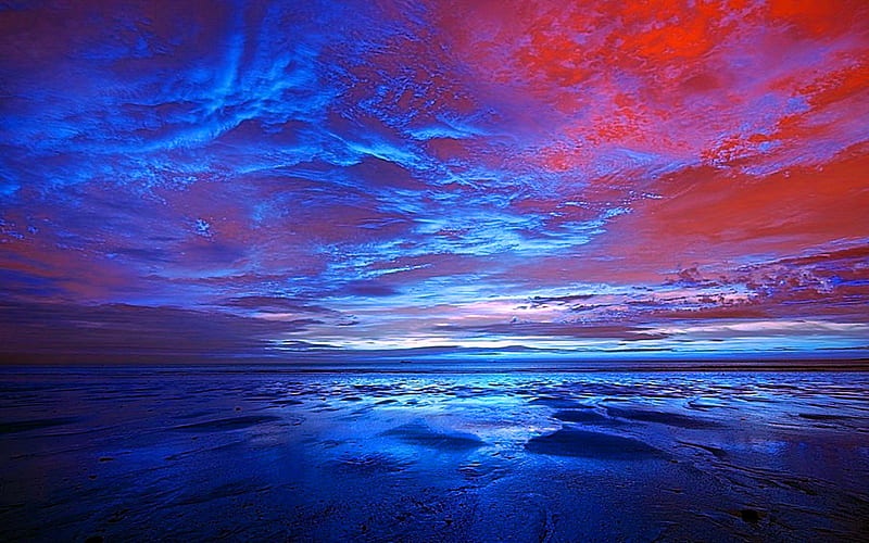 Scarlet splash, blue and red, water, ocean, clouds, sky, HD wallpaper ...