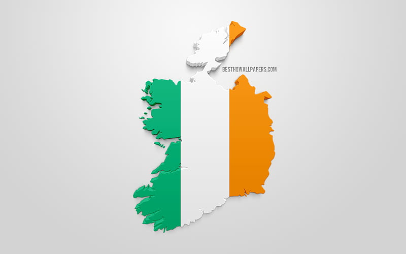 3d flag of Ireland, map silhouette of Ireland, 3d art, Ireland 3d flag, Europe, Ireland, geography, Ireland 3d silhouette, HD wallpaper