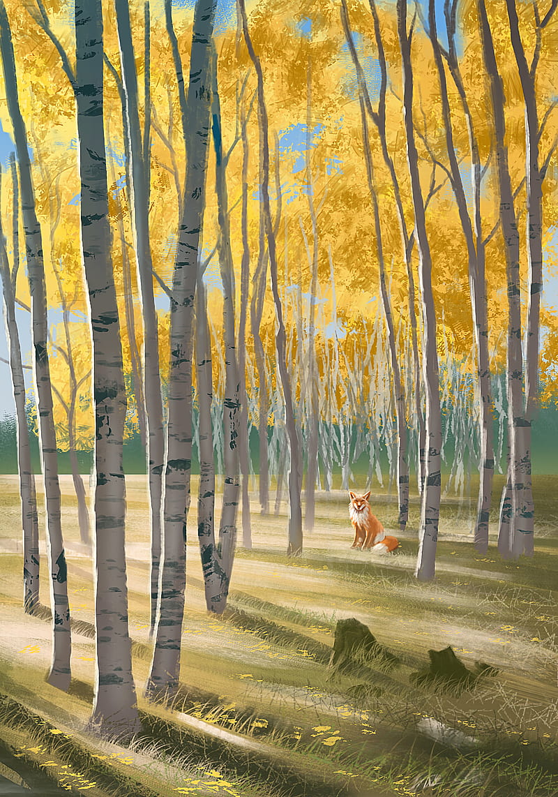 fox, forest, animal, wildlife, art, HD phone wallpaper