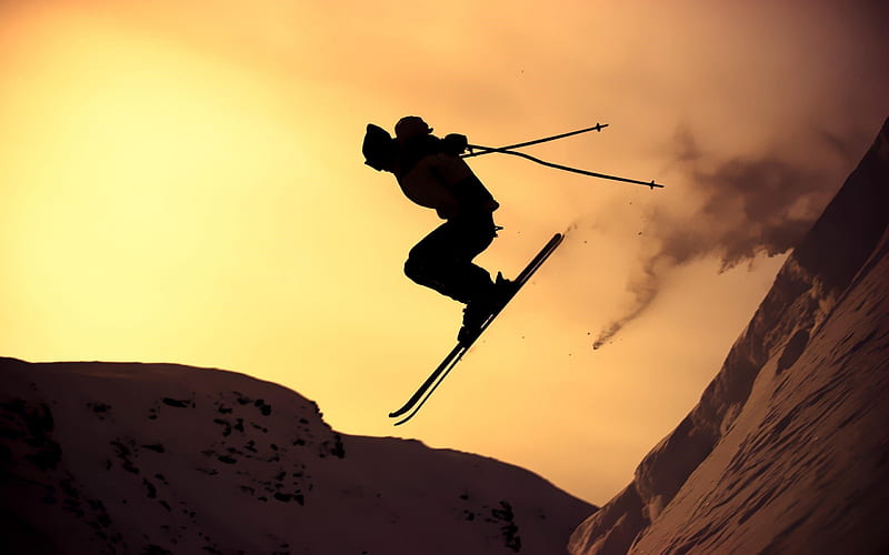 ski, jumping, snow, silhouette, Sports, HD wallpaper