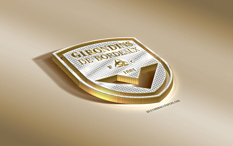 FC Girondins de Bordeaux, French football club, golden silver logo, Bordeaux, France, Ligue 1, 3d golden emblem, creative 3d art, football, HD wallpaper