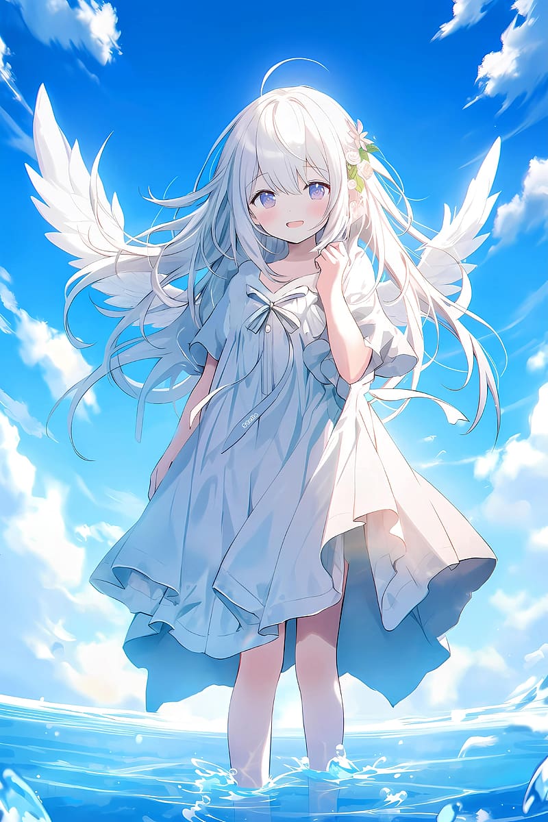angel, girl, wings, smile, anime, HD phone wallpaper