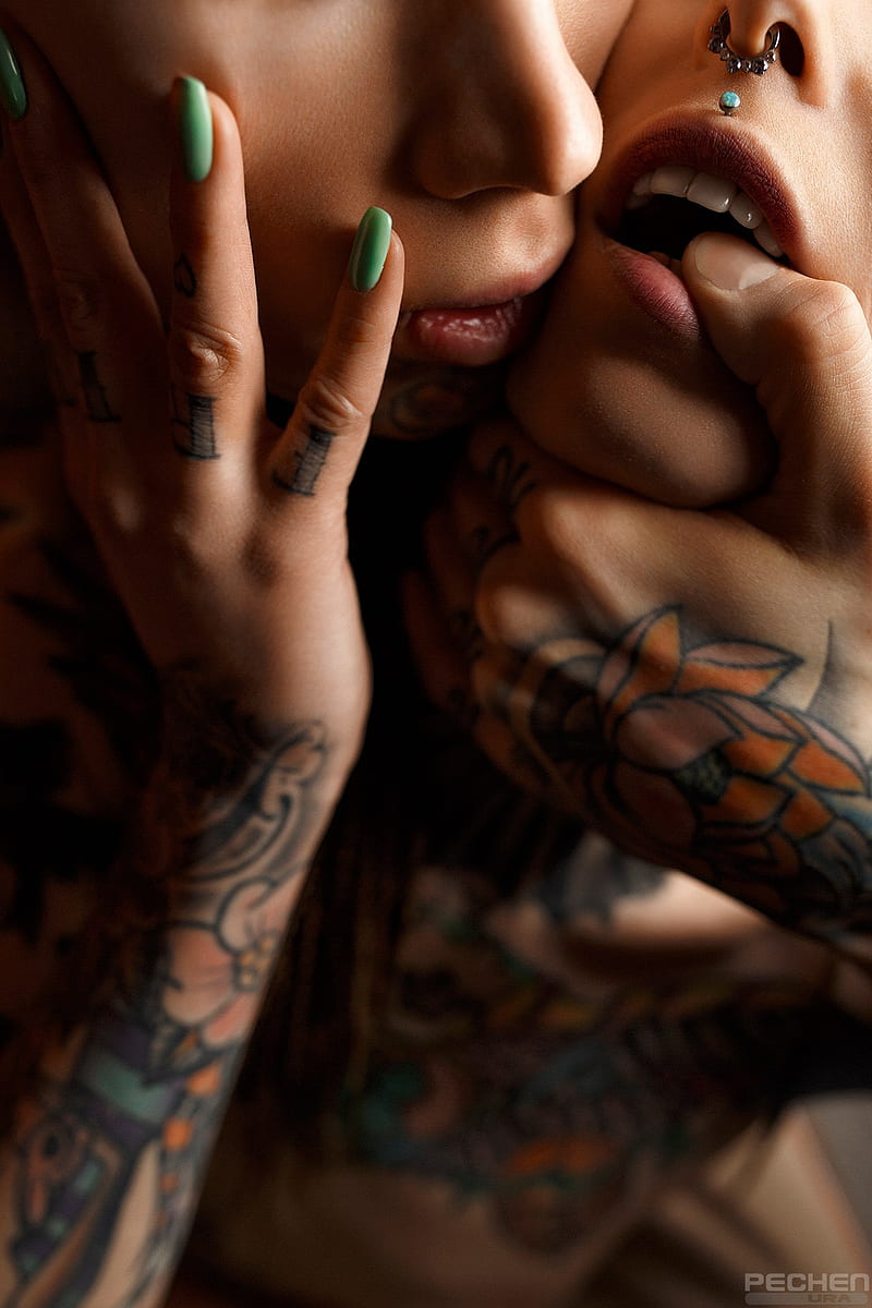 Ura Pechen, women, face, tattoo, painted nails, HD phone wallpaper