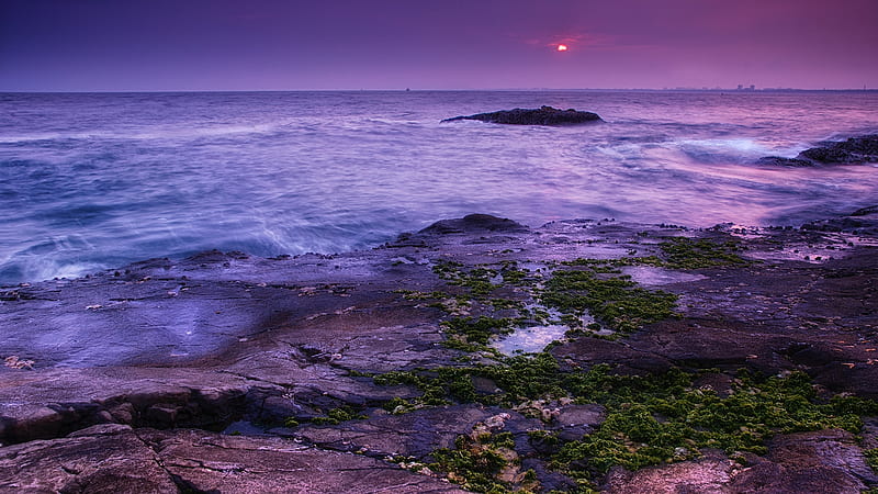 Twilight in Enoshima, Sea, Islands, Twilight, Nature, Sunsets, HD wallpaper