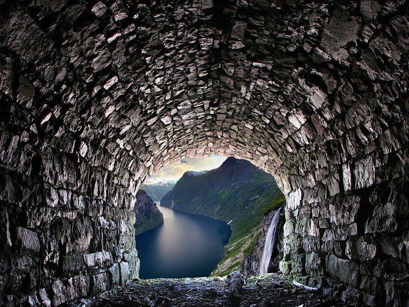 View from a Cave in Norway, glimpse, scenic, view, peninsula, peek, norway, cave, scandavian, HD wallpaper