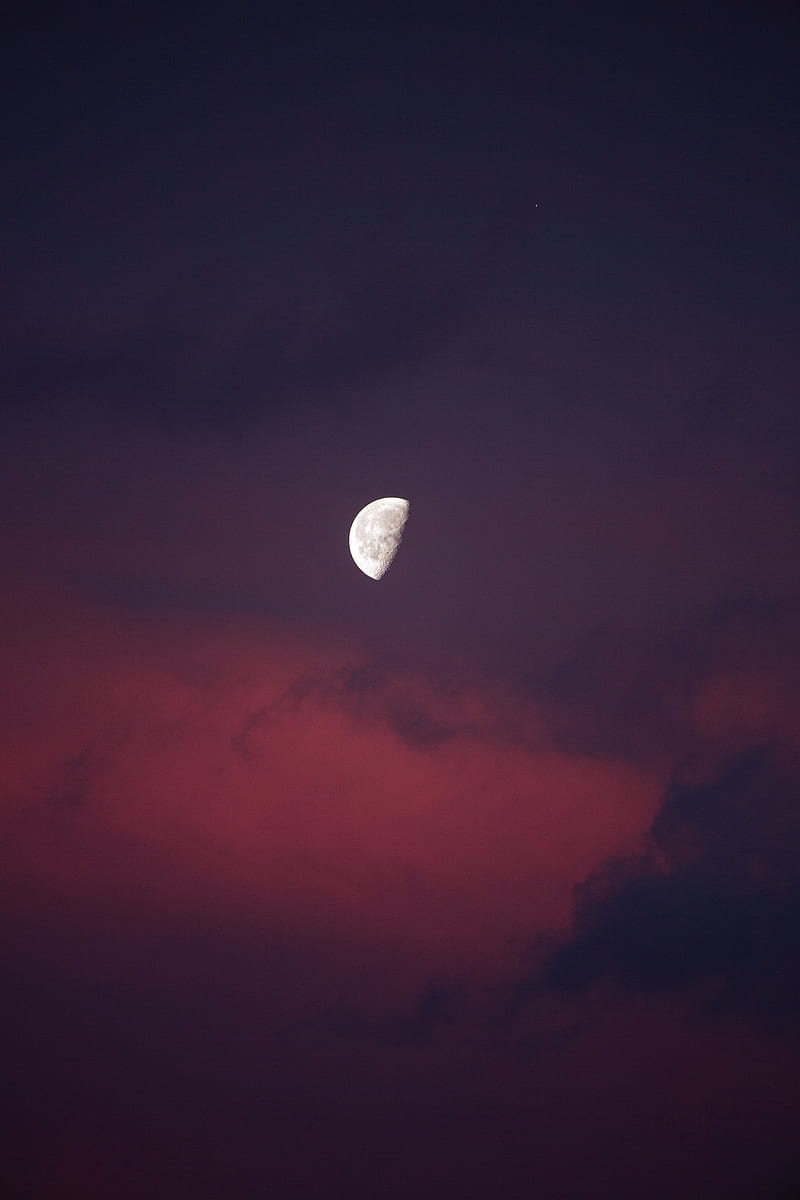 full moon, moon, sky, night, pink, HD phone wallpaper
