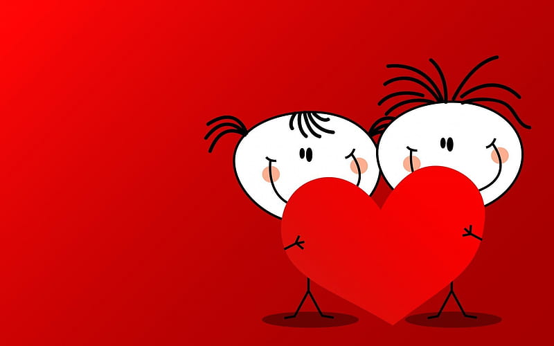 pair, abstraction, heart, red background, HD wallpaper