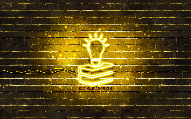 Knowledge Base neon icon yellow background, neon symbols, Knowledge Base, neon icons, Knowledge Base sign, education signs, Knowledge Base icon, education icons, HD wallpaper