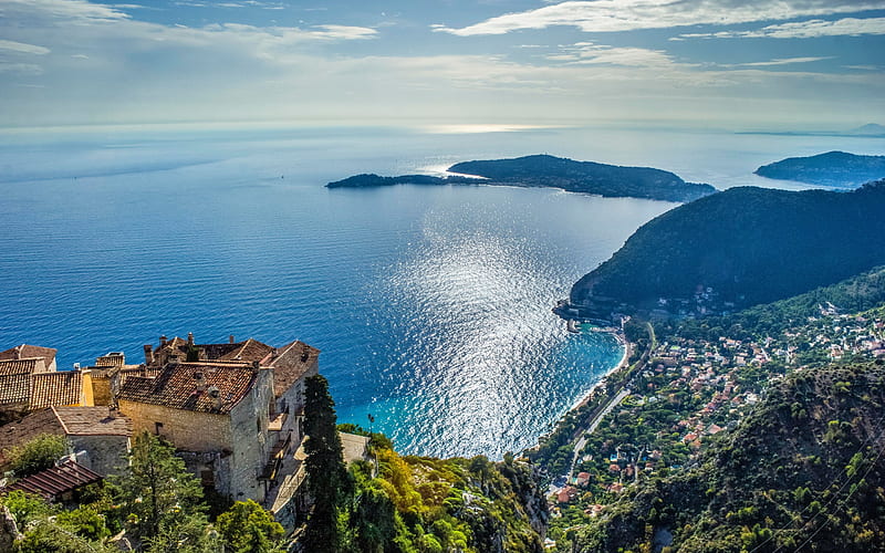 Eze, Mediterranean Sea, seascape, summer, tourism, travel, French Riviera, France, HD wallpaper
