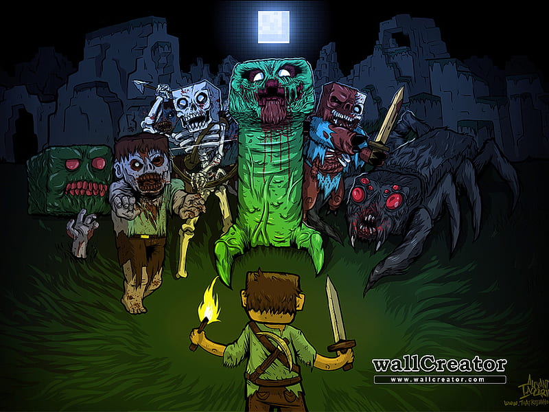 Minecraft Fan Created Art, fan art, created, fan, pixel, minecraft, creeper, zombie, HD wallpaper