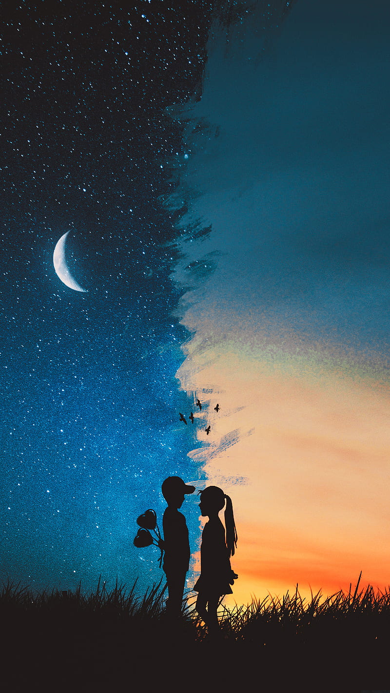 Day Night, background, day, moon, night, sky, stars, HD phone wallpaper |  Peakpx