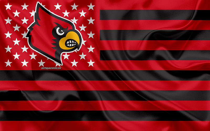 Louisville Cardinals, American football team, creative American flag, red black flag, NCAA, Louisville, Kentucky, USA, Louisville Cardinals logo, emblem, silk flag, American football, University of Louisville, HD wallpaper